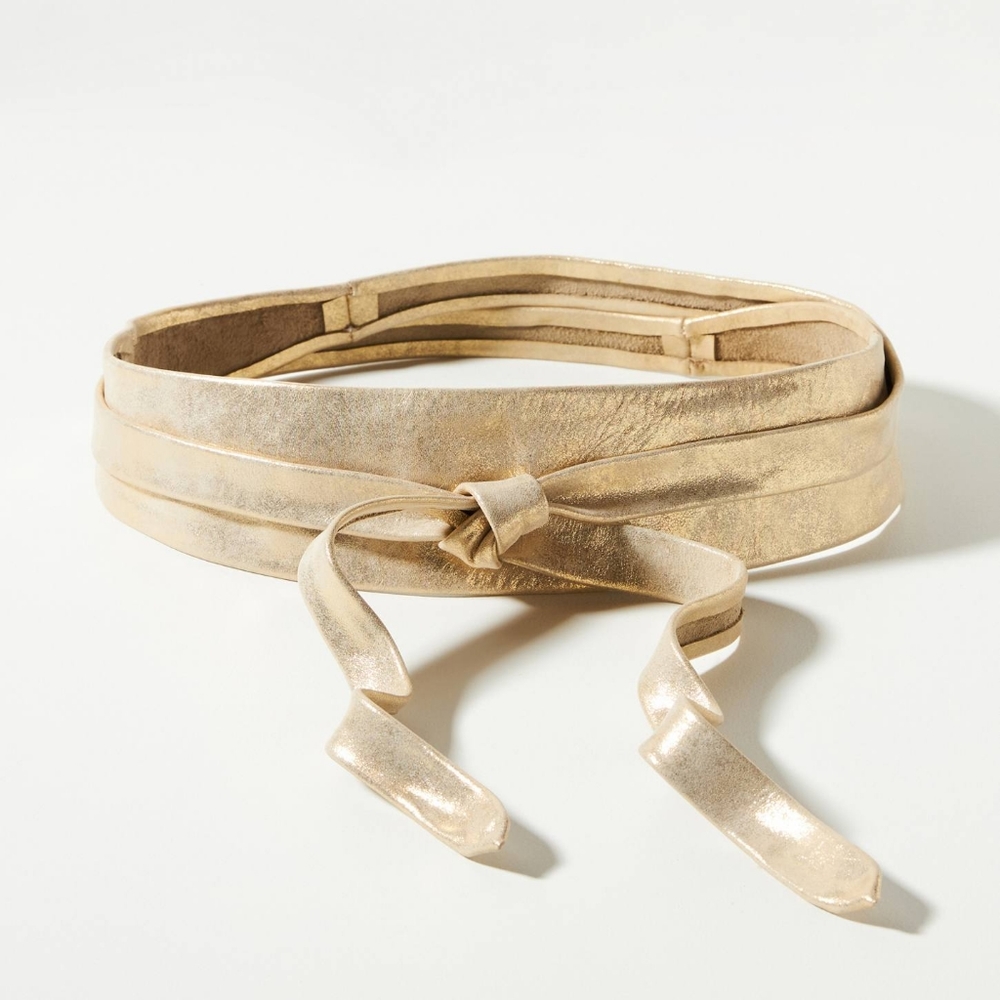Anthropologie glam gold metallic leather wrap belt - Picture 4 of 7